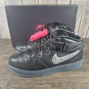 Nike Air Force 1 Mid Premium Black Metallic Silver Men's Sz 14 Shoes DX3061-001